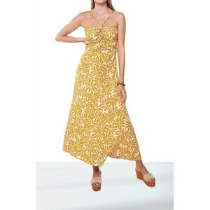 Khush Women's Hani Halter Midi Sundress w/ Wood Beads - Mustard Yellow - L
